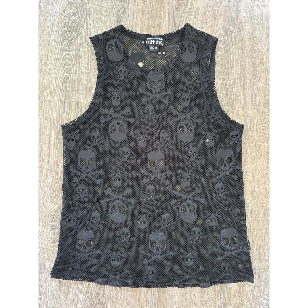 Tripp NYC by Daang Goodman Skull Mesh Tank Top Black XL Goth Punk Y2K Festival